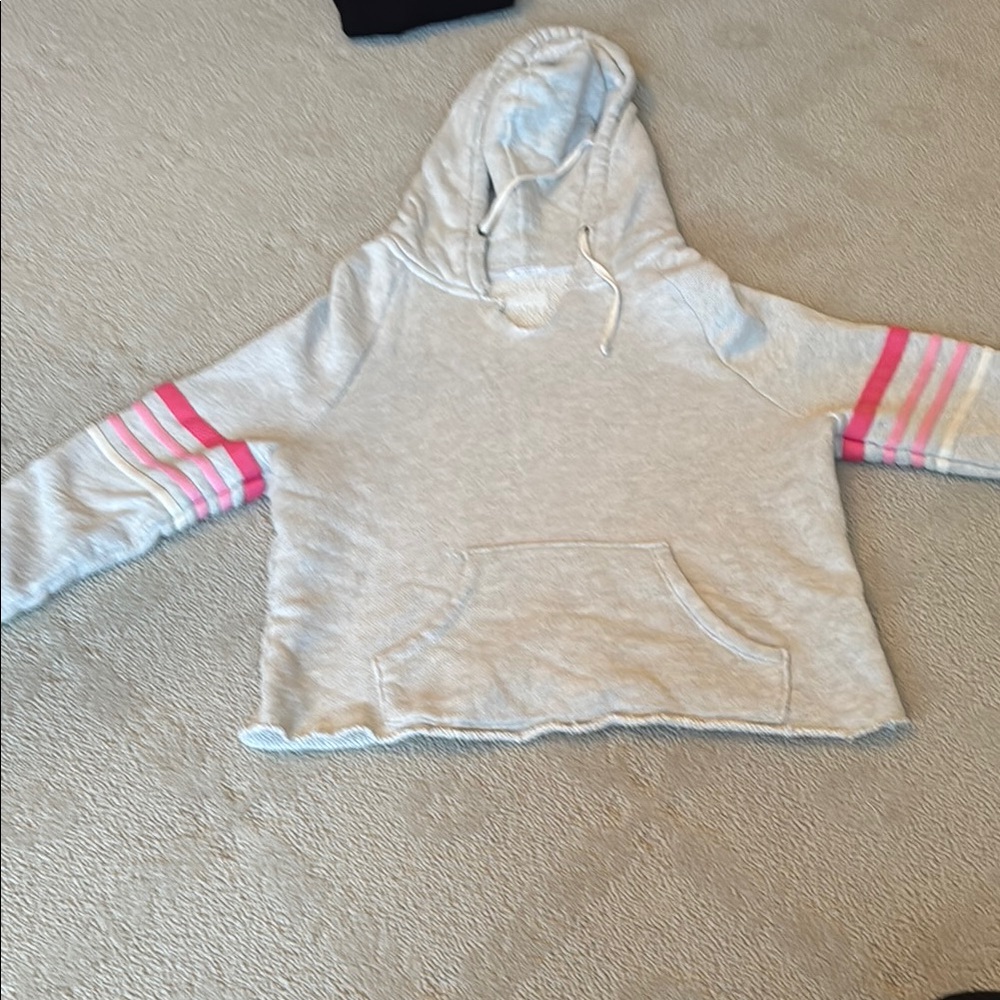 Gray Hoodie with Pink Stripes